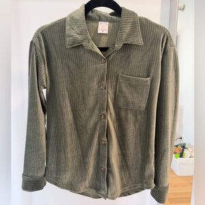 No Boundaries Sage Green Velvet Ribbed Shirt
